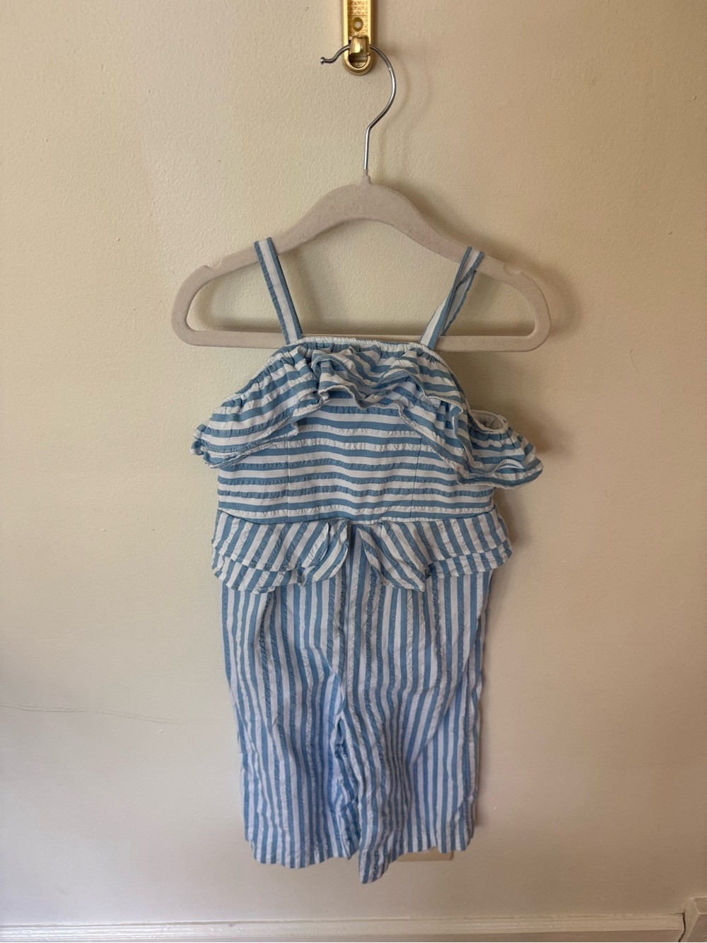 OshKosh B'gosh Blue and White Striped Ruffle Romper